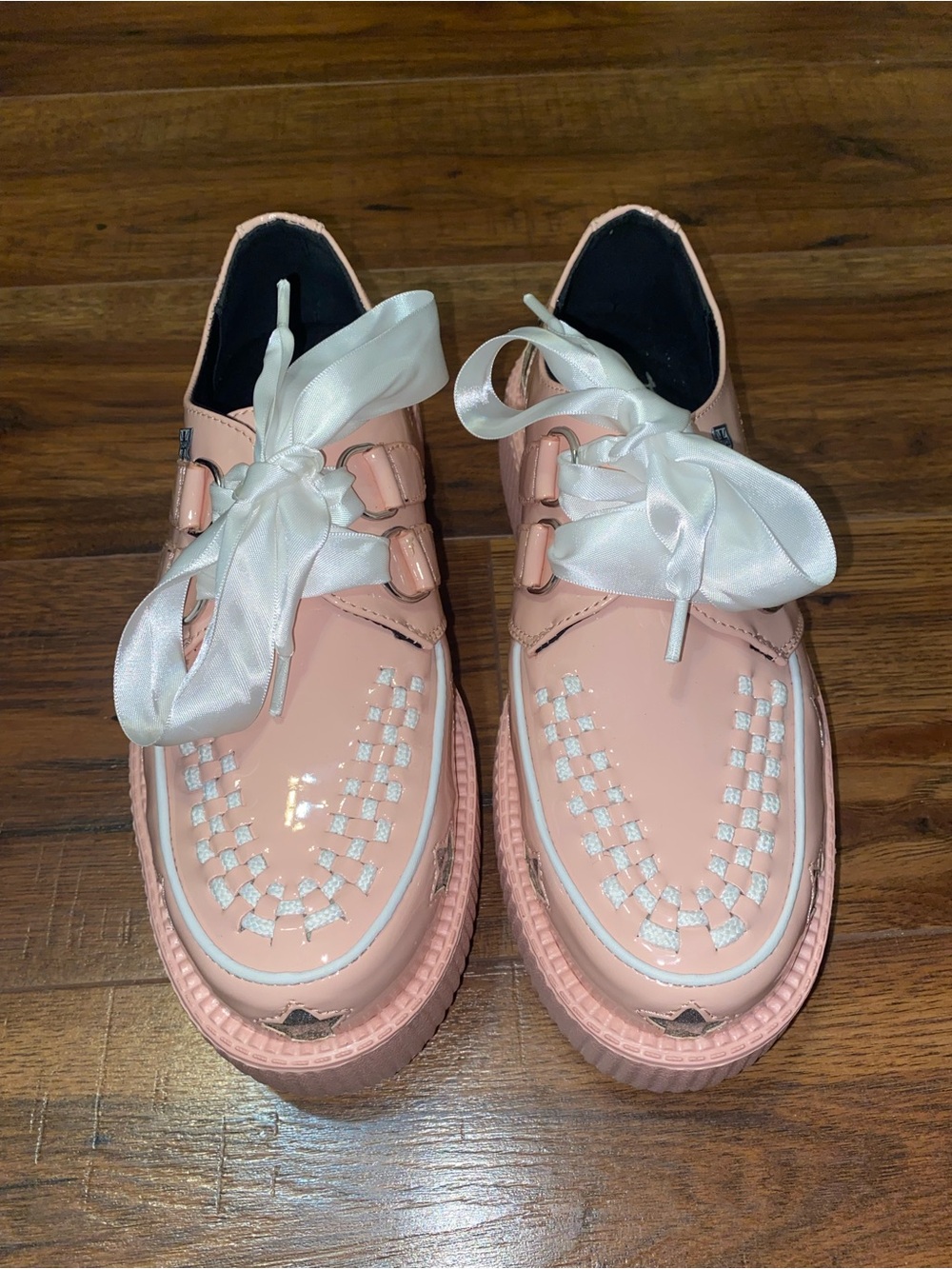 Dolls Kill Pink Patent Platform Creepers with Satin Ribbon Laces